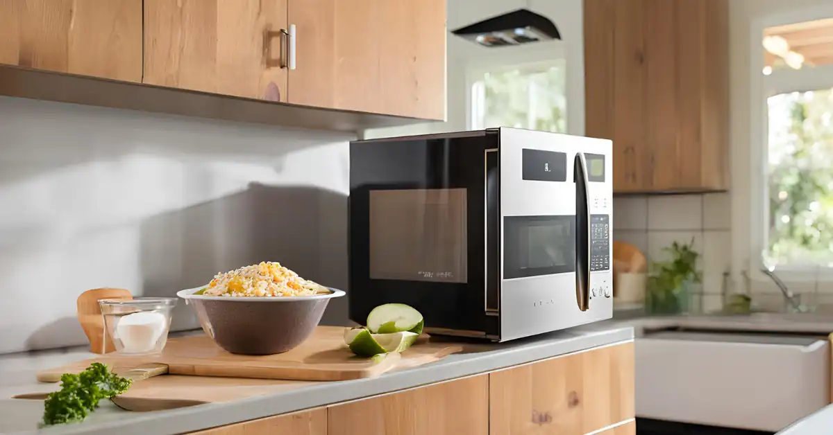 A microwave oven with the door open and a bowl inside.