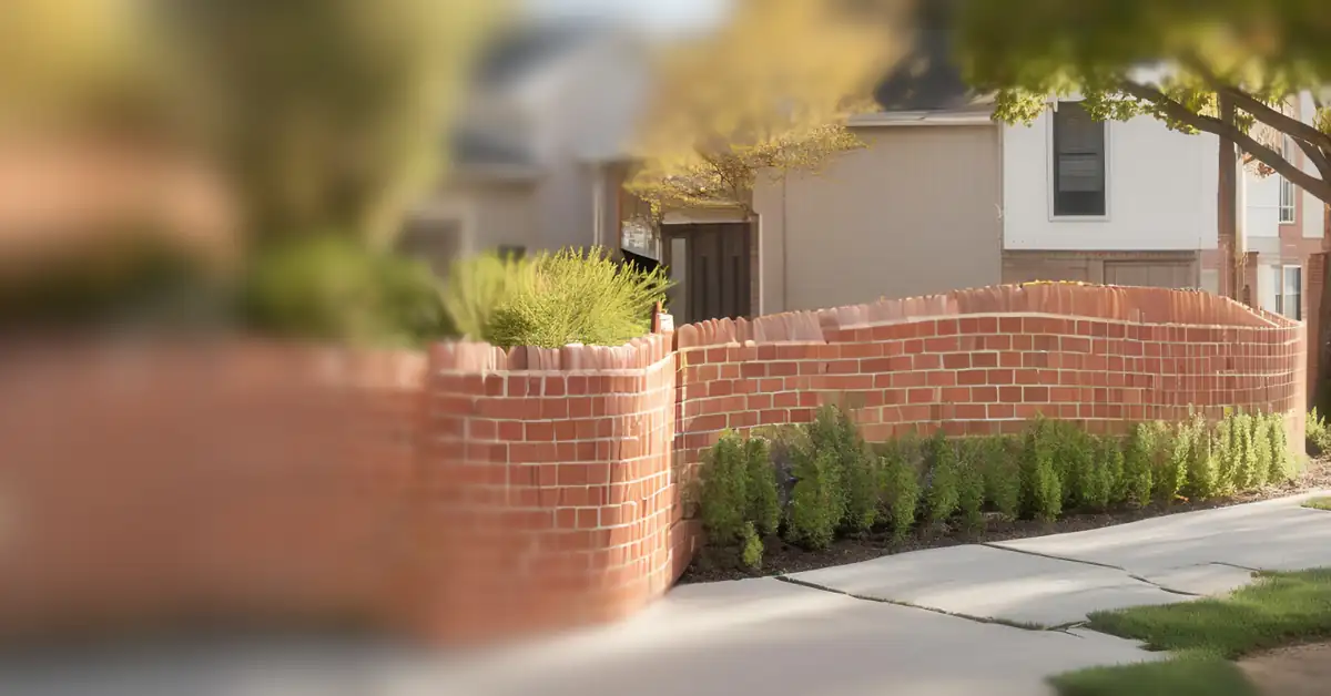 Fence of a courtyard made of bricks with a wavy shape