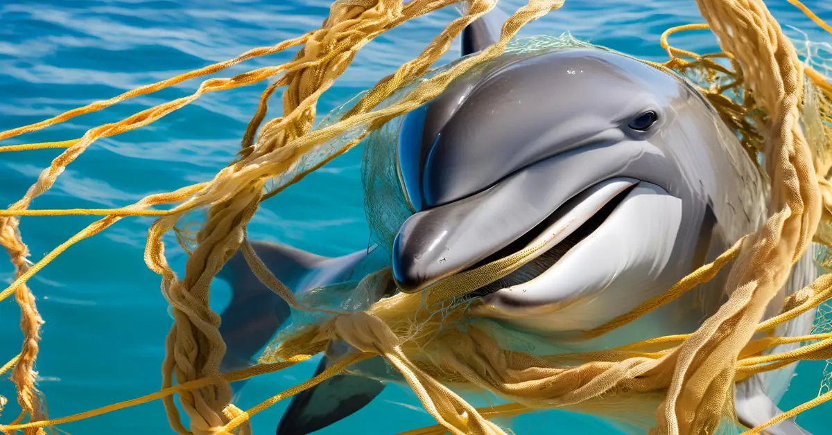 Dolphin entangled in a fishing net