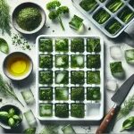 fresh herbs in ice cubes