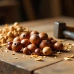 Дървена маса чук и лешници