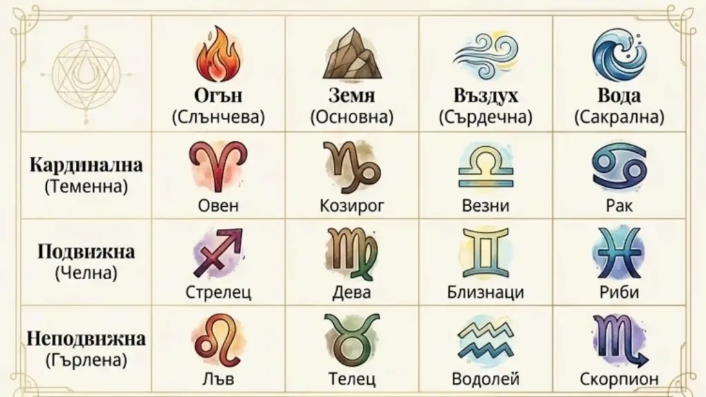 Схема на дванадесетте зодиакални знака кодирани в енергийната система на човека.