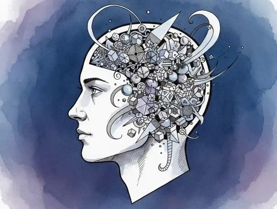 A drawing of a man's head adorned with a vibrant array of flowers, symbolizing nature and creativity.  